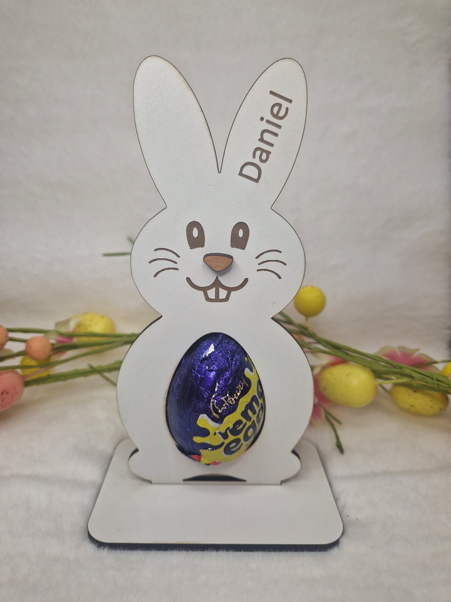 Personalised Easter Bunny Cream Egg / Kinder Egg Holder
