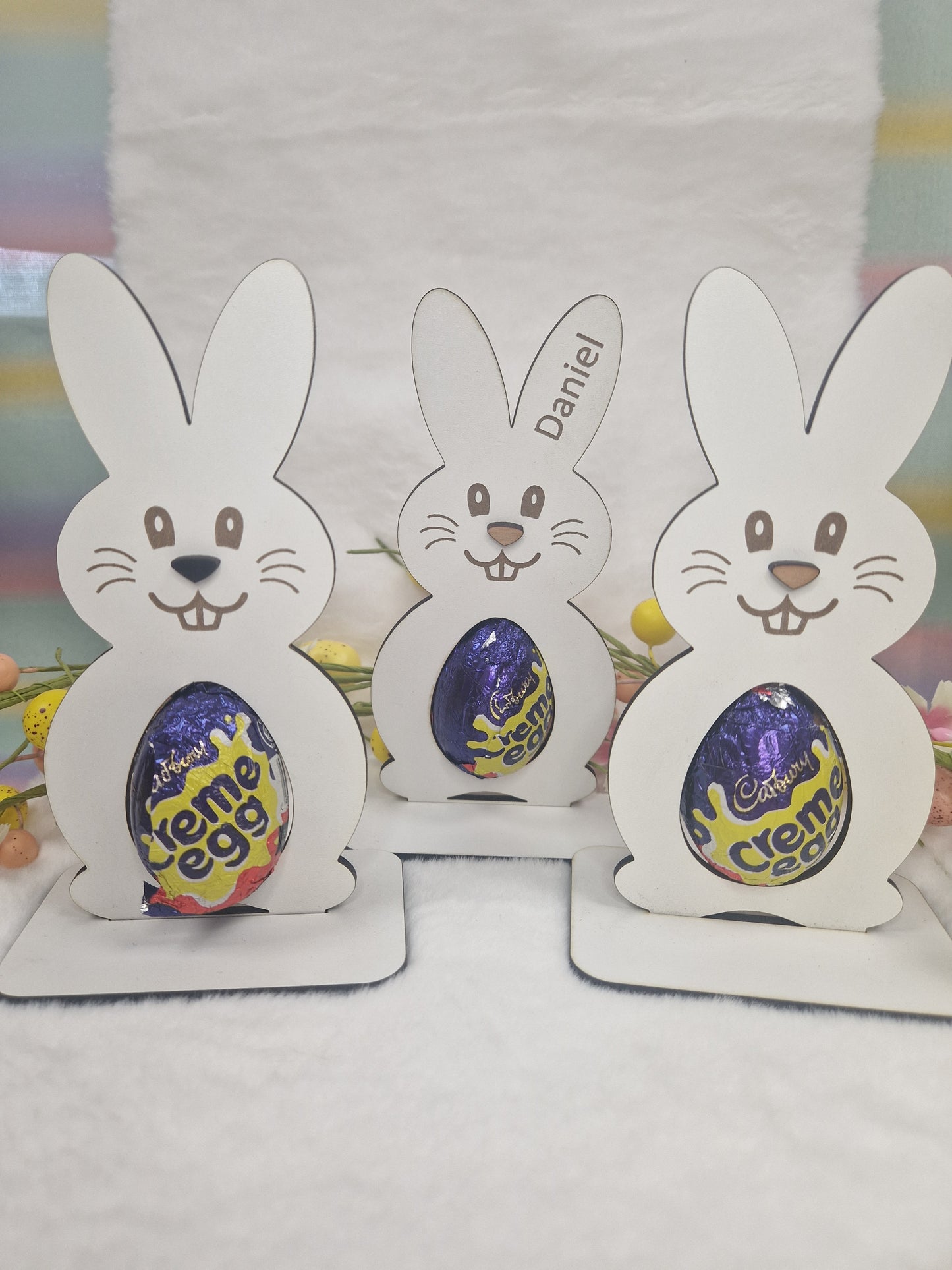 Personalised Easter Bunny Cream Egg / Kinder Egg Holder