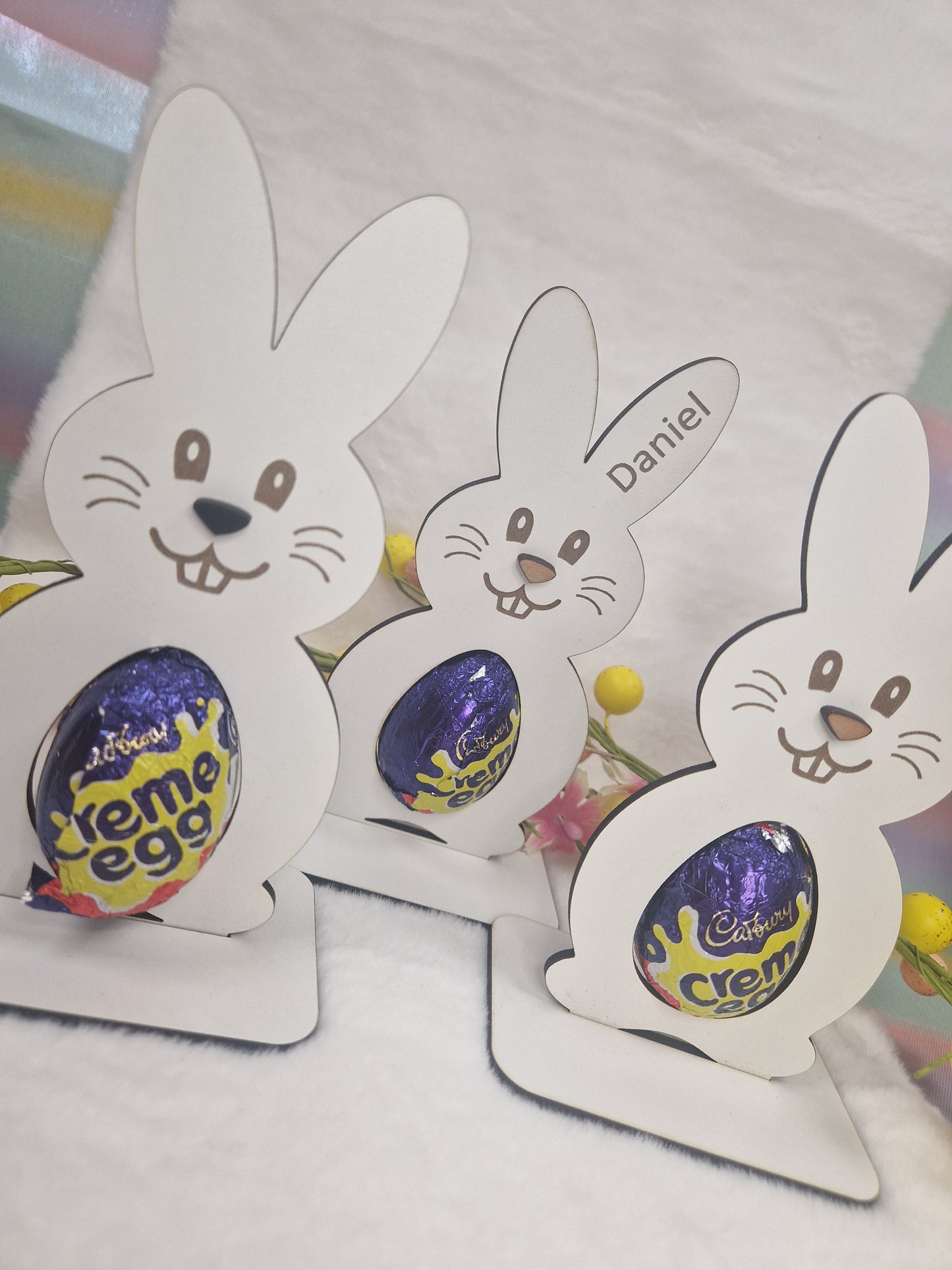 Personalised Easter Bunny Cream Egg / Kinder Egg Holder