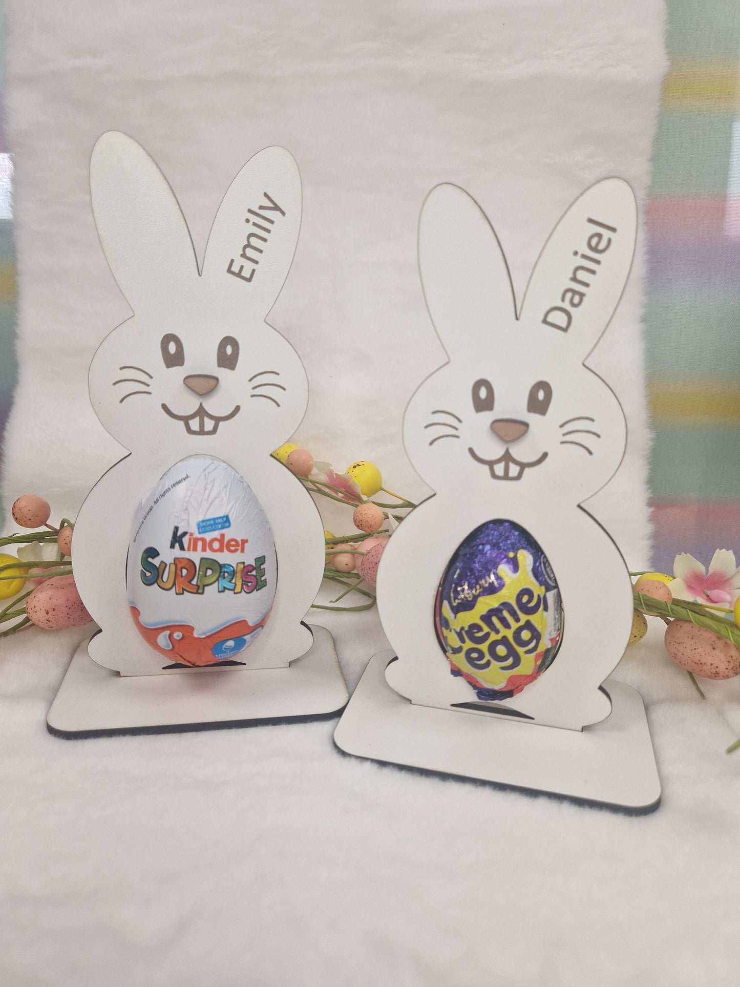 Personalised Easter Bunny Cream Egg / Kinder Egg Holder