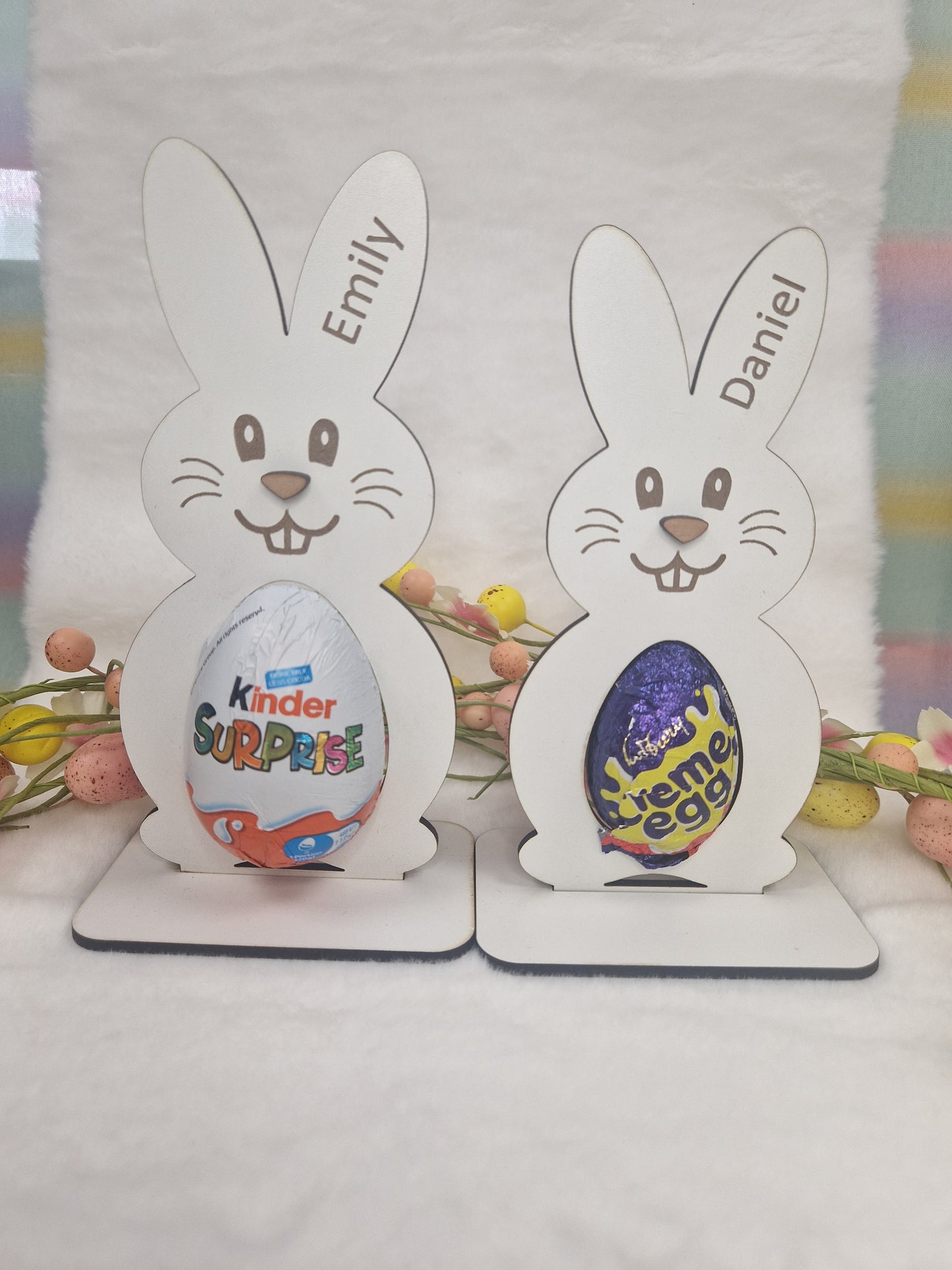 Personalised Easter Bunny Cream Egg / Kinder Egg Holder