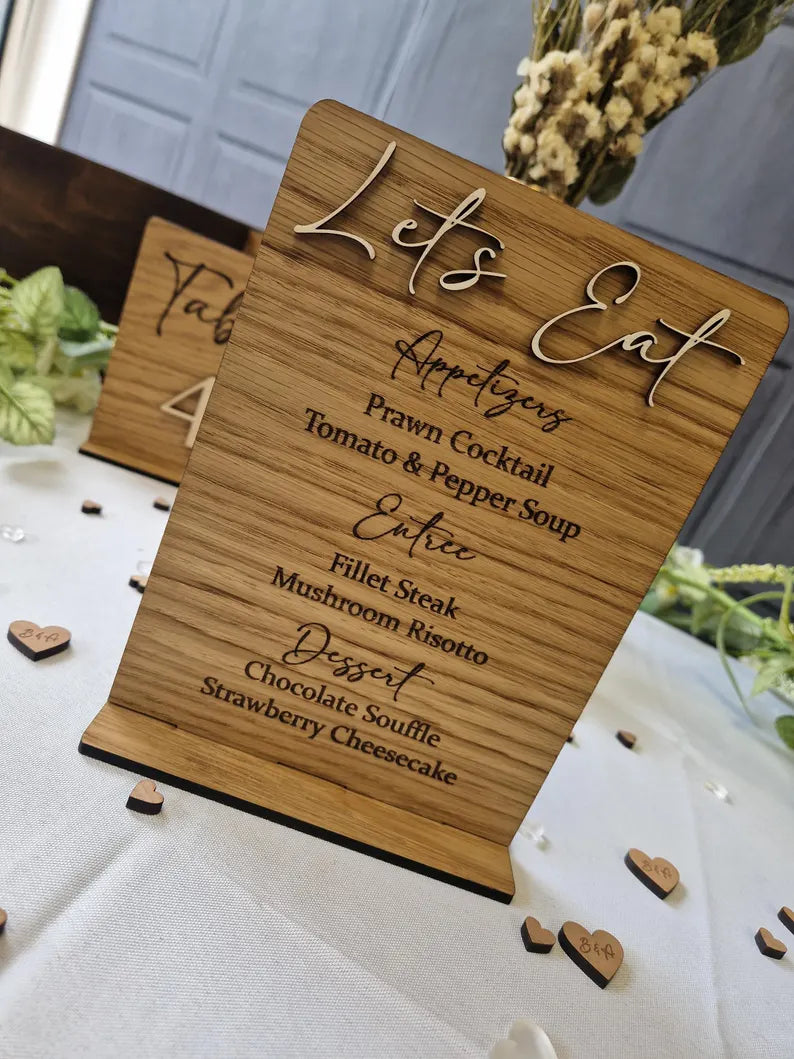 Wedding table menu