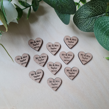 Wooden personalised confetti hearts