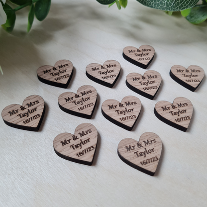 Wooden personalised confetti hearts