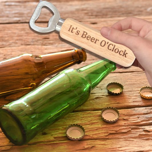 It's Beer O'Clock Wooden Handle Bottle Opener