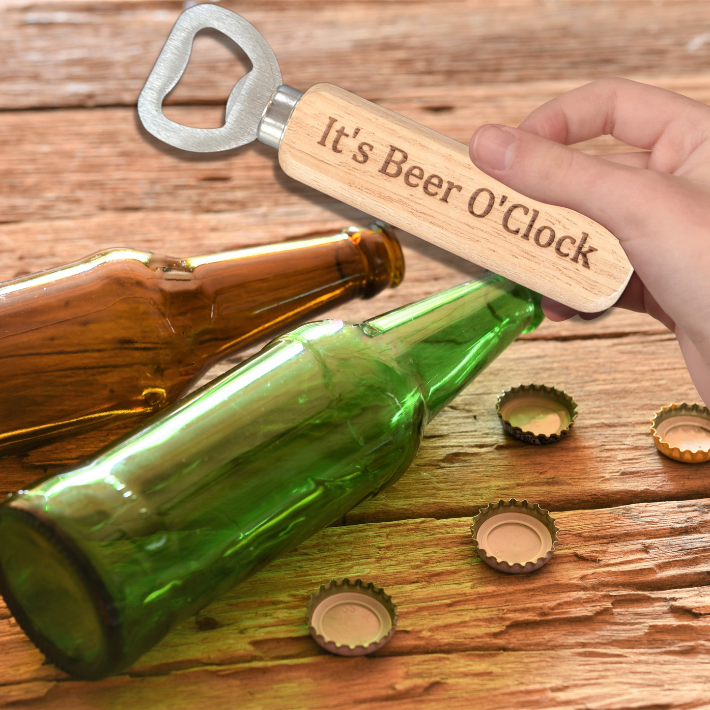 It's Beer O'Clock Wooden Handle Bottle Opener