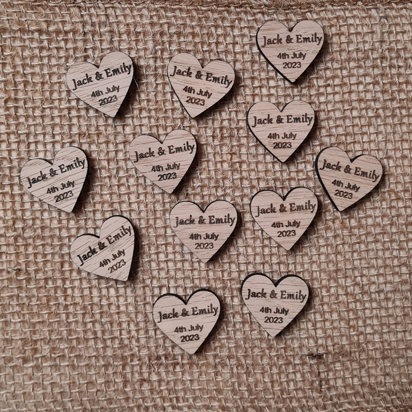 Wooden personalised confetti hearts