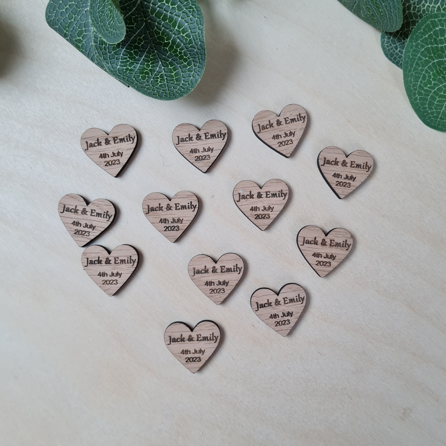 Wooden personalised confetti hearts